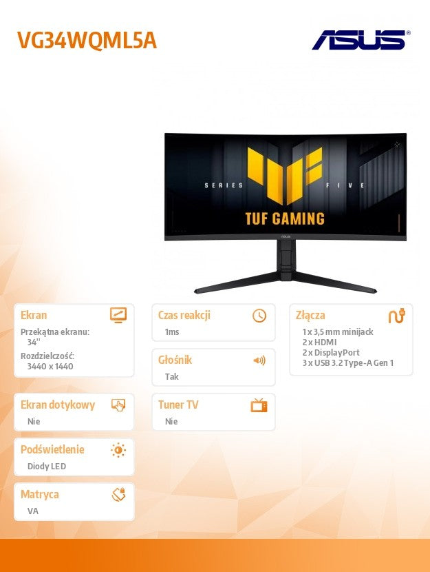 Monitor 34 inches VG34WQML5A WQHD 2DP 2HDMI USB3.2