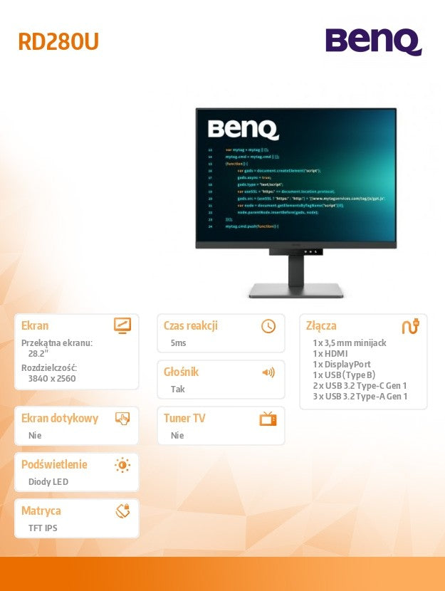 Monitor 28 inches RD280U 4K IPS 5ms/IPS/1200:1/HDMI/DP