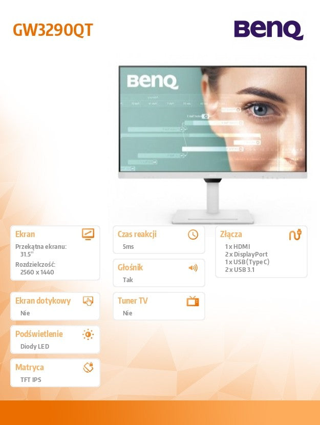 Monitor 31.5 inches GW3290QT 2K 5ms/IPS/HDMI/75Hz
