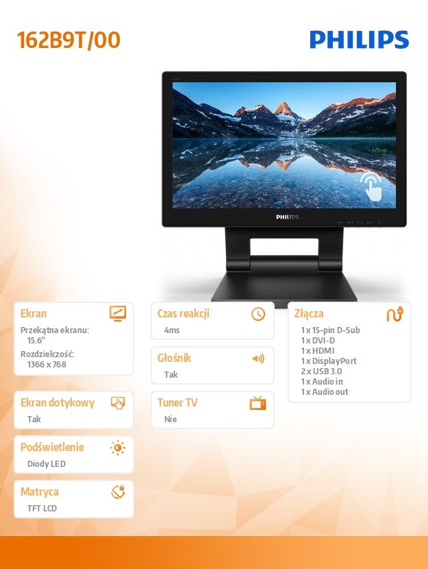 Monitor 162B9T 15.6 inch LED Touch DVI HDMI DP
