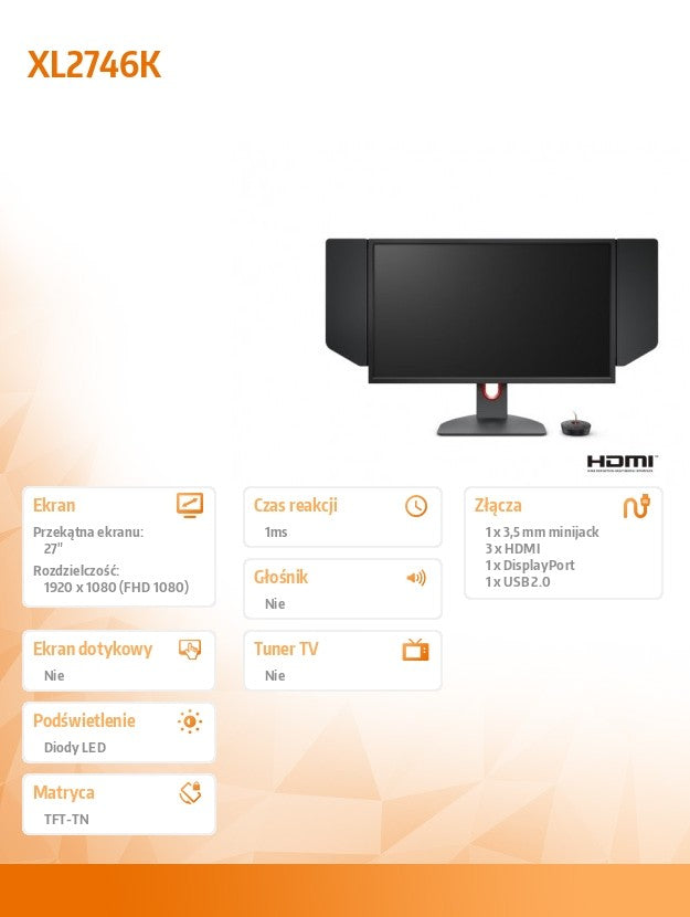 Gaming monitor BENQ XL2746K LED 1ms/240Hz/FullHD