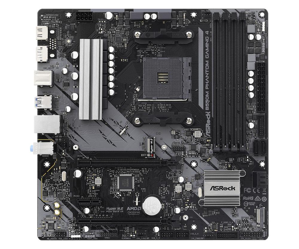Mainboard ASROCK AMD B550 SAM4 MicroATX 1xPCI-Express 3.0 1x 1xPCI-Express 3.0 4x 2xM.2 1xPCI-Express 4.0 16x Memory DDR4 Memory slots 4 1xHDMI 1xDisplayPort 2xAudio-In 1xAudio-Out 2xUSB 2.0 4xUSB 3.2 1xPS/2 1xRJ45 B550MPHANTOMGAMING4