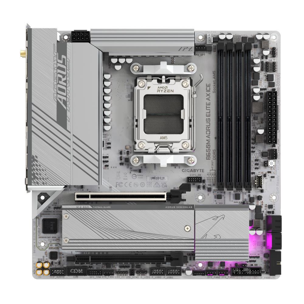 Mainboard GIGABYTE AMD B650 SAM5 Micro-ATX Memory DDR5 Memory slots 4 1xPCI-Express 4.0 4x 1xPCI-Express 4.0 16x 2xM.2 1xHDMI 1xDisplayPort 4xUSB 2.0 7xUSB 3.2 1xUSB-C 1xOptical S/PDIF 1xRJ45 2xAudio port B650MAELITEAXICE1.1