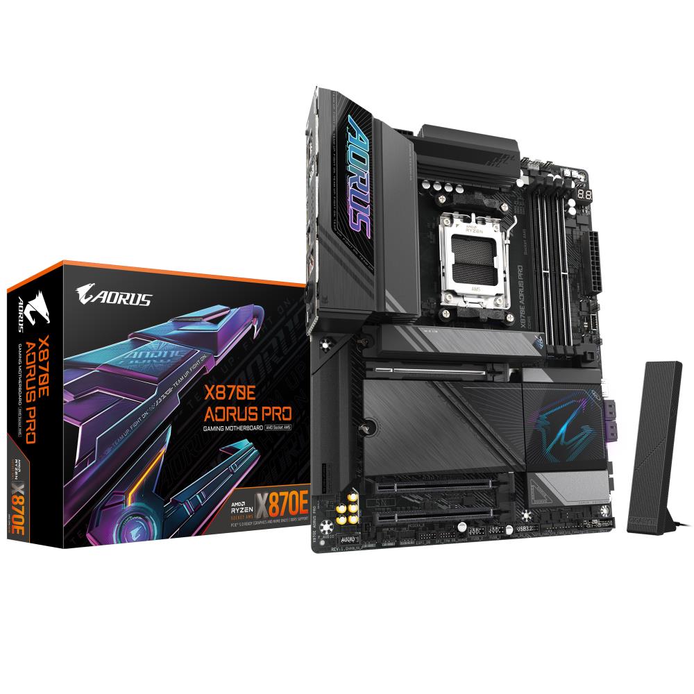 Mainboard GIGABYTE AMD X870E SAM5 ATX Memory DDR5 Memory slots 4 1xPCI-Express 3.0 4x 1xPCI-Express 4.0 4x 1xPCI-Express 5.0 16x 4xM.2 1xHDMI 2xUSB 2.0 7xUSB 3.2 2xUSB-C 1xOptical S/PDIF 1xRJ45 2xAudio port X870EAORUSPRO1.1