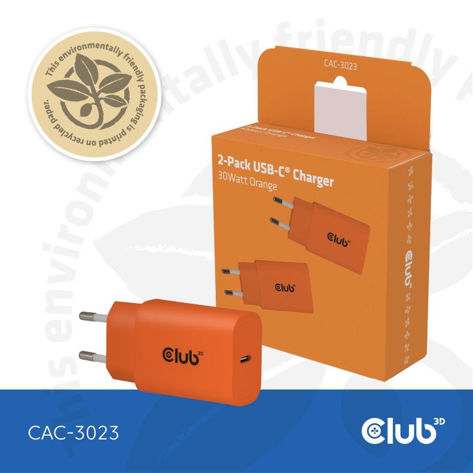 MOBILE CHARGER WALL USB-C/2PK 30W ORANGE CAC-3023 CLUB3D