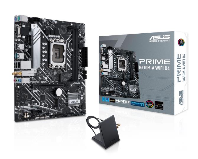 Mainboard ASUS Intel H610 LGA1700 Micro-ATX Memory DDR4 Memory slots 2 1xPCI-Express 3.0 1x 1xPCI-Express 4.0 16x 2xM.2 1x15pin D-sub 1xHDMI 1xDisplayPort 2xAudio-In 1xAudio-Out 4xUSB 2.0 2xUSB 3.2 2xPS/2 1xRJ45 2xRF-Out H610M-AWIFID4