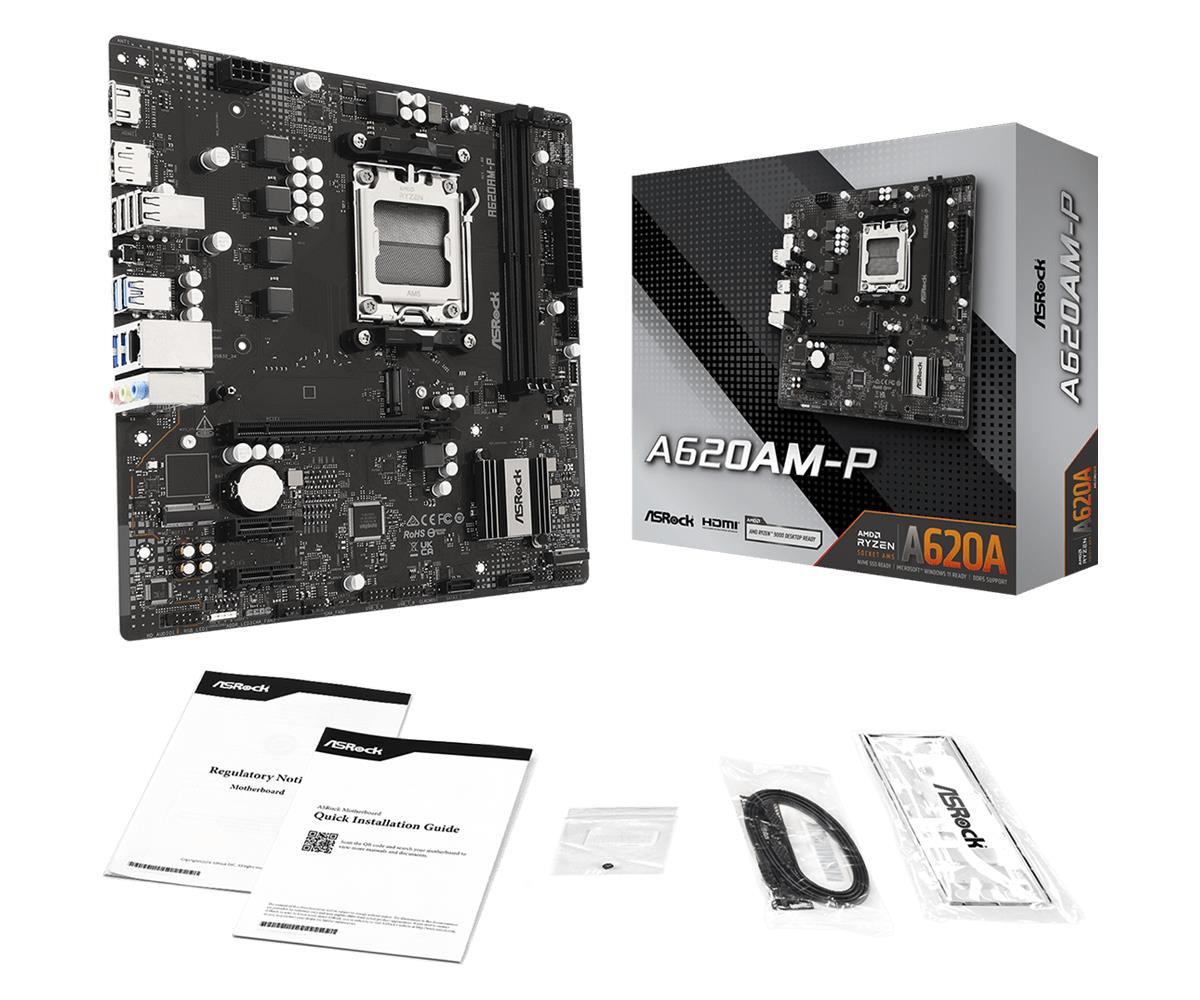Mainboard ASROCK AMD A620A Socket AM5 micro ATX RAM DDR5-SDRAM 2xSlots 1xNumber of M.2 (M) slots A620AM-P