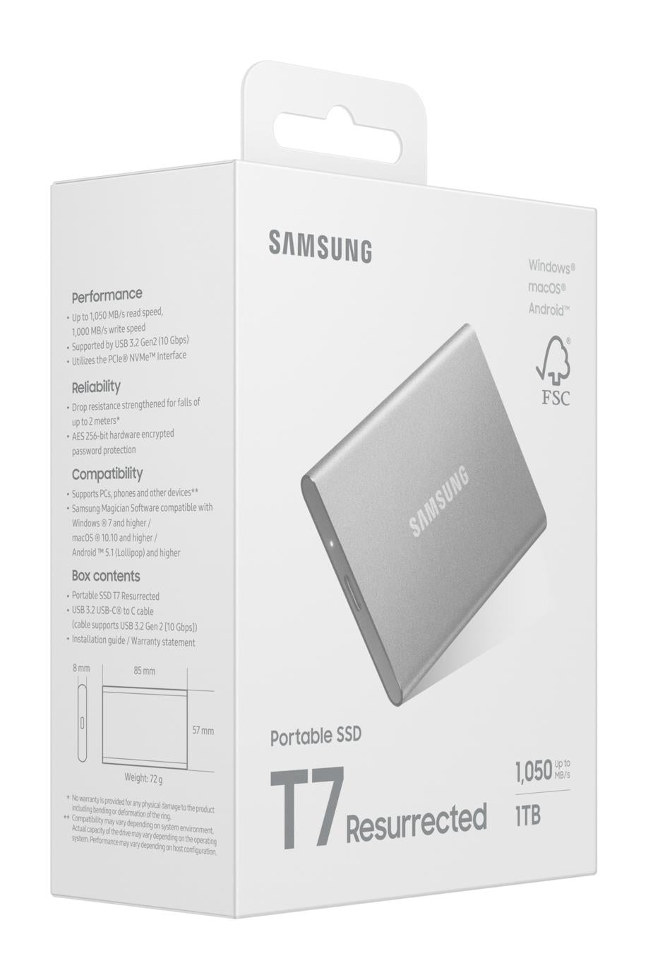External SSD SAMSUNG Read speed 1050 MB/s Write speed 1000 MB/s 1000 GB MU-PD1T0G/WW