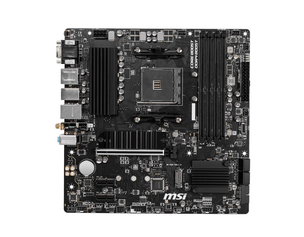 Mainboard MSI AMD B550 SAM4 MicroATX 2xPCI-Express 3.0 1x 2xM.2 1xPCI-Express 4.0 16x Memory DDR4 Memory slots 4 1x15pin D-sub 1xHDMI 1xDisplayPort 2xUSB 2.0 4xUSB 3.2 1xPS/2 1xRJ45 3xAudio port B550MPRO-VDHWIFI