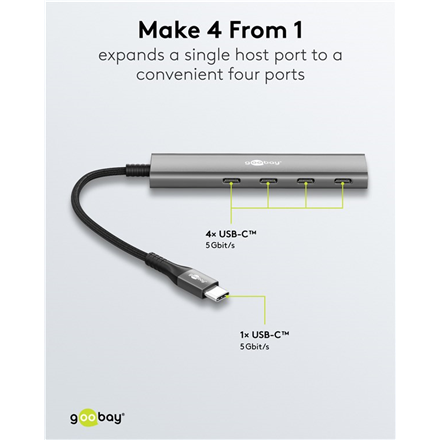 Goobay Slim 4-Port USB Hub, USB-C to USB-C, 5 Gbit/s