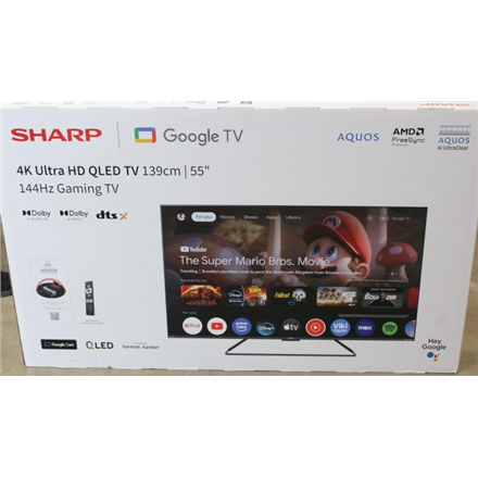 SALE OUT. Sharp 55GR8265E 55" (139cm) 4K Ultra HD QLED Smart Google Frameless TV, 144Hz, Dolby Vision IQ, Dolby Atmos, H