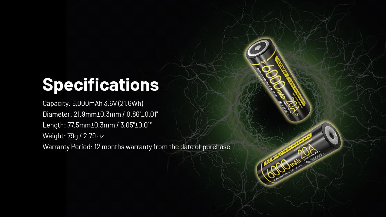 BATTERY RECH. LI-ION 3.6V/6000MAH NL2160HPI NITECORE