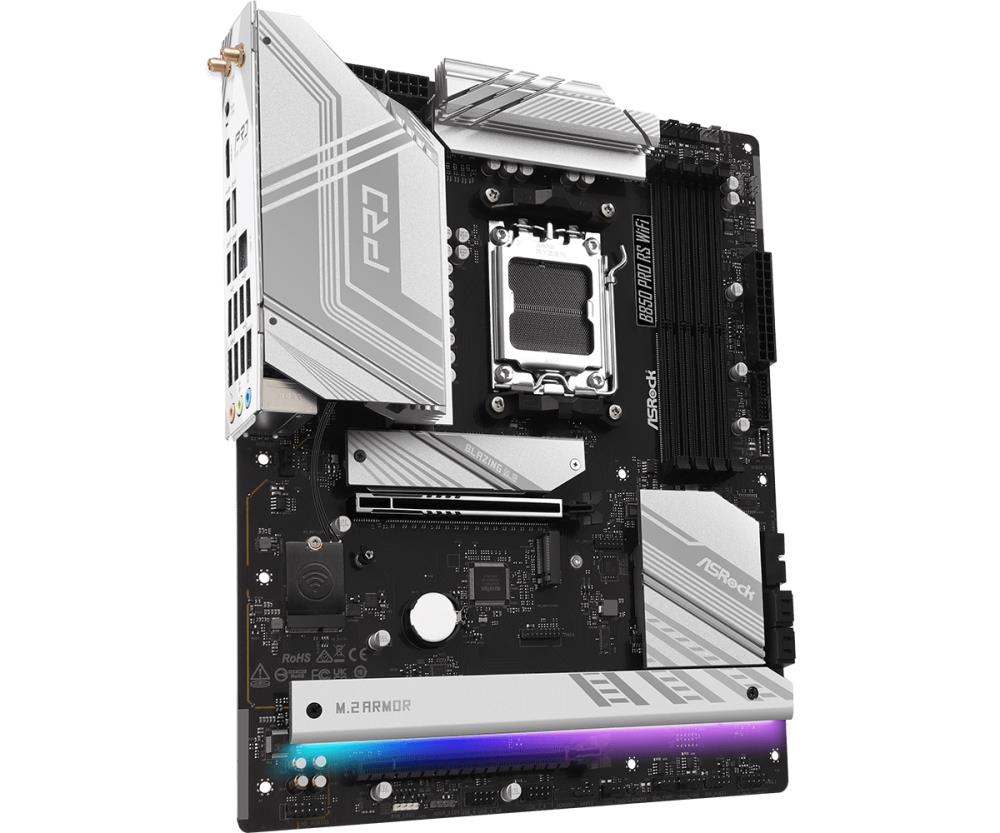 Mainboard ASROCK AMD B850 SAM5 ATX Memory DDR5 Memory slots 4 1xPCI-Express 4.0 16x 1xPCI-Express 5.0 16x 1xM.2 1xHDMI 1xAudio-In 1xAudio-Out 1xMicrophone 6xUSB 2.0 4xUSB 3.2 2xUSB-C 1xRJ45 B850PRORSWIFI