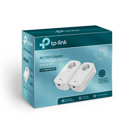 TP-LINK | AV1300 Gigabit Passthrough Powerline Starter Kit | TL-PA8010P KIT | 1300 Mbit/s | Ethernet LAN (RJ-45) ports 1