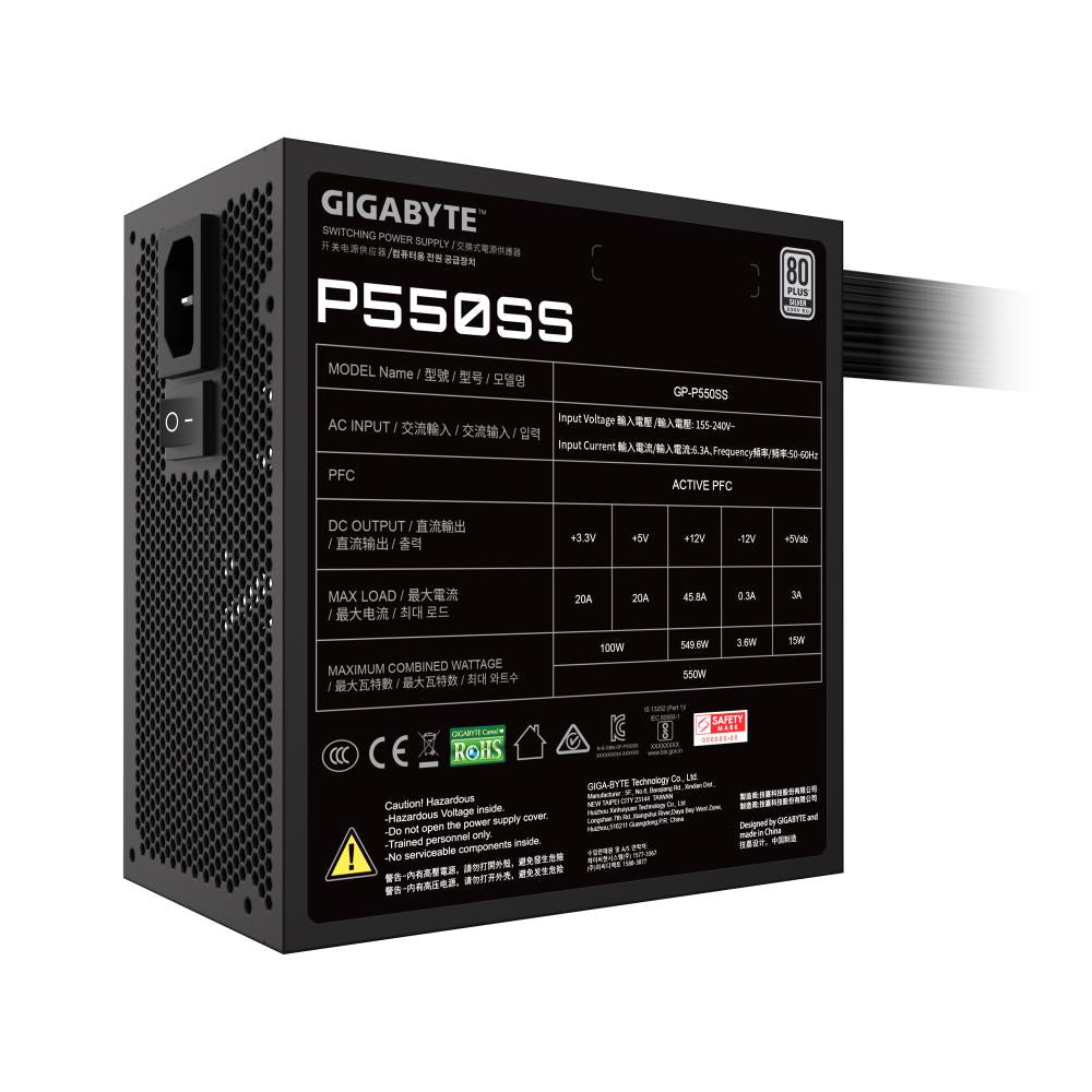 Power Supply GIGABYTE 550 Watts Efficiency 80 PLUS SILVER PFC Active MTBF 100000 hours GP-P550SS