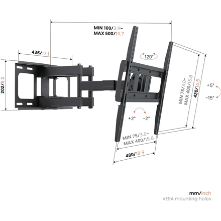 Vogels Wall mount | UP 4053 Full-Motion TV Wall Mount M | 32-65 " | Rotate, Tilt | Maximum weight (capacity) 40 kg | Bla
