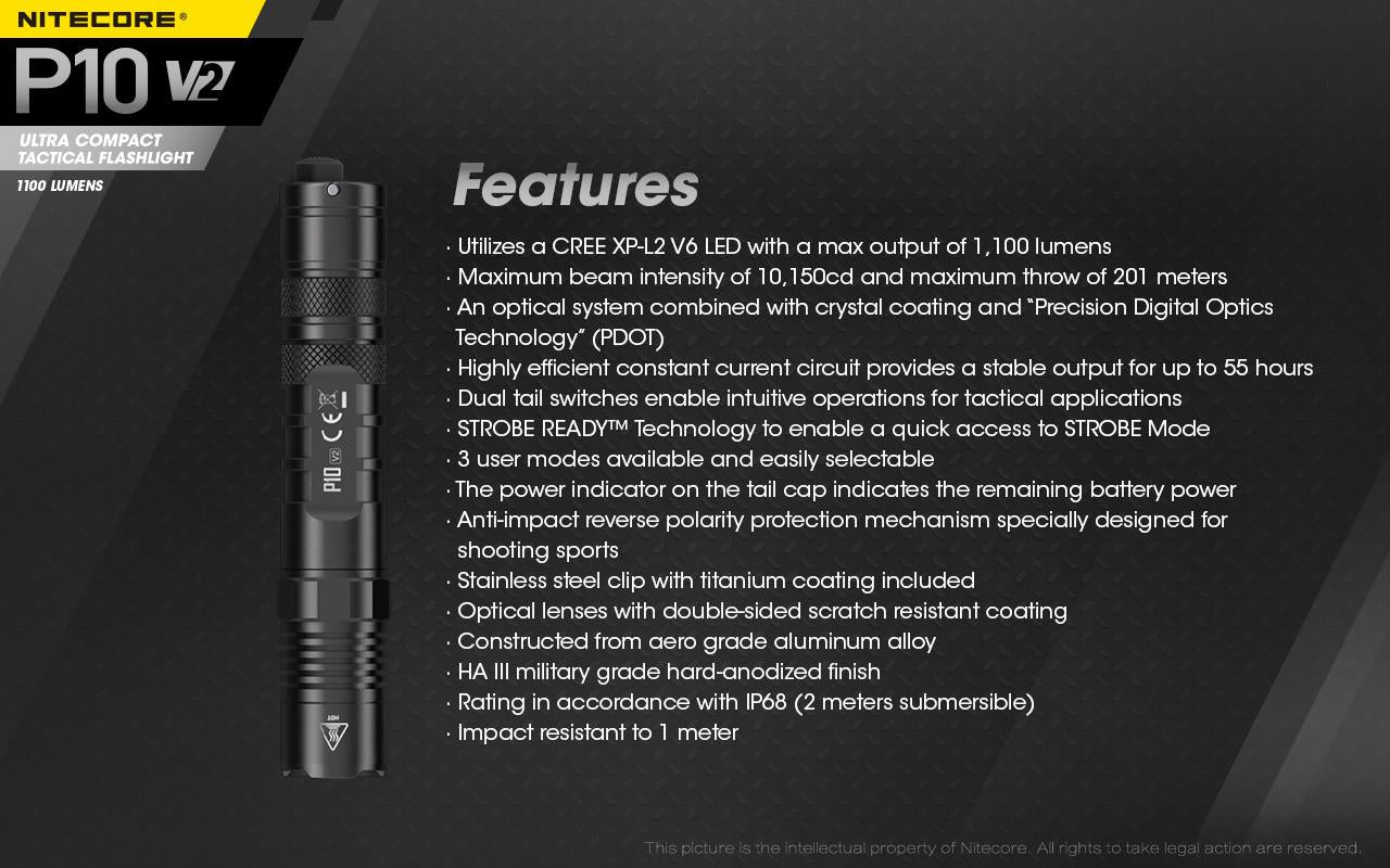 FLASHLIGHT PRECISE SERIES/1100 LUMENS P10 V2 NITECORE