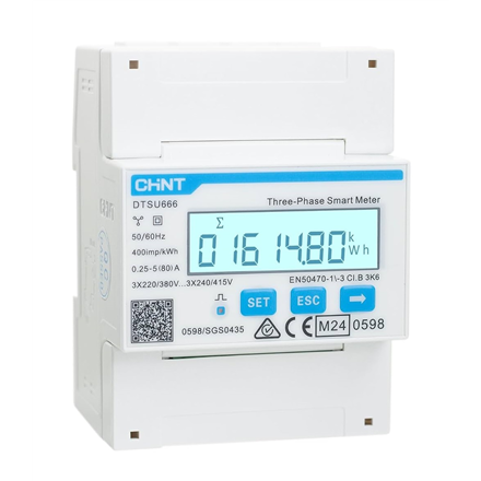 Chint | Smart Power Meter Direct Measurement 3Ph+N Modbus 80A MID (Compatible with DEYE) | DTSU666