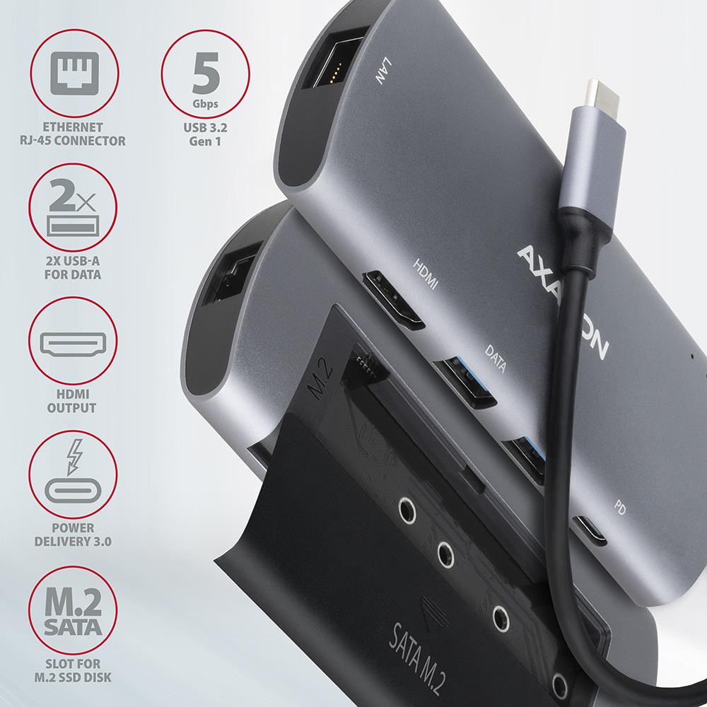 I/O HUB USB-C 6IN1 SATA M.2/0.18M HMC-6M2 AXAGON