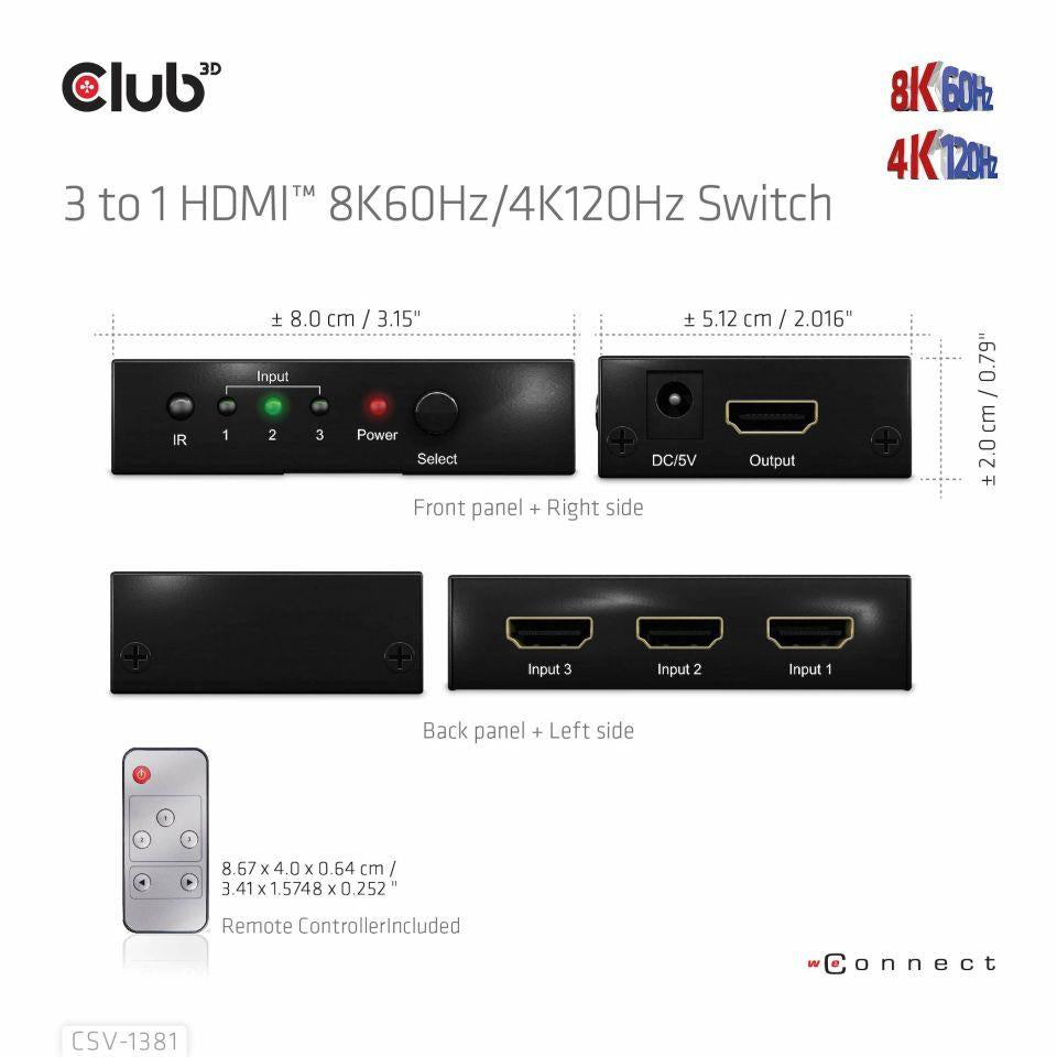 VIDEO SWITCH HDMI 3PORT/CSV-1381 CLUB3D