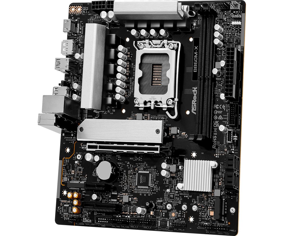 Mainboard ASROCK Intel B860 Express LGA1851 Micro-ATX Memory DDR5 Memory slots 2 1xPCI-Express 4.0 1x 1xPCI-Express 4.0 4x 1xPCI-Express 4.0 16x 1xM.2 1xHDMI 1xDisplayPort 1xAudio-In 1xAudio-Out 1xMicrophone 2xUSB 2.0 3xUSB 3.2 1xUSB-C 1xRJ45 B860M-X