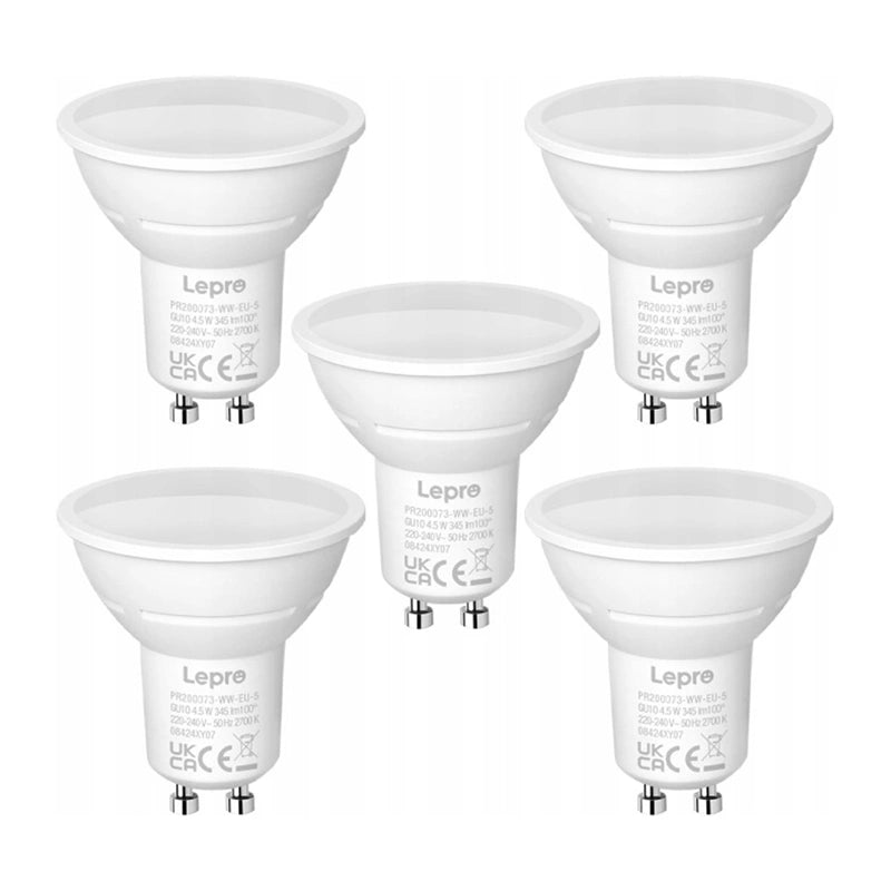 LEPRO 200073-WW-EU-5 GU10 LED Bulb, 4.5W, 345 lm, 2700K, 100°, 5-pack - Image 1