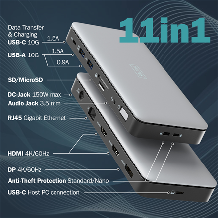 Digitus USB-C Docking Station, 11-port | DA-70917 | HDMI ports quantity 2 | Ethernet LAN