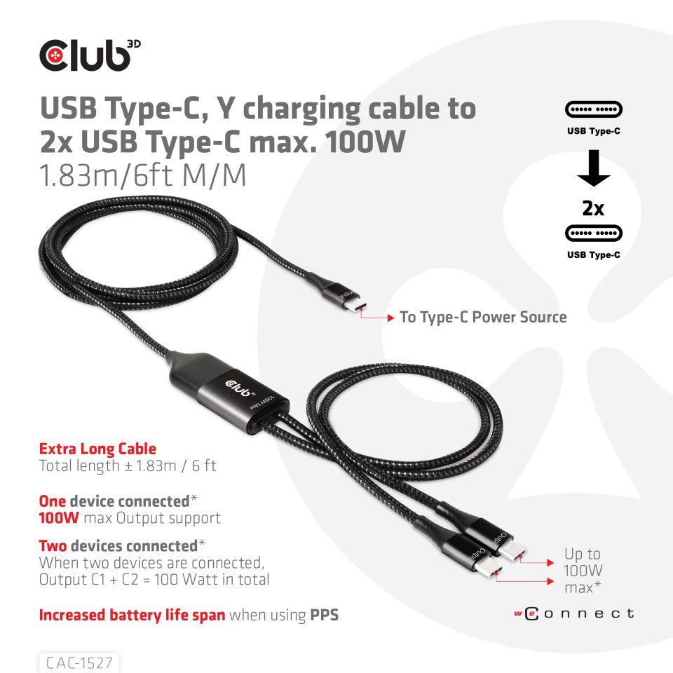 CABLE USB-C TO 2XUSB-C 1.83M/M/M CAC-1527 CLUB3D