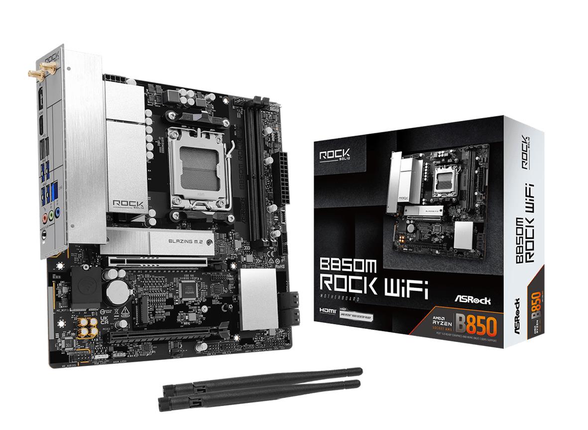 Mainboard ASROCK AMD B850 Socket AM5 micro ATX RAM DDR5-SDRAM 2xSlots Wi-Fi Yes Bluetooth Yes 1xNumber of M.2 (M) slots B850MROCKWIFI