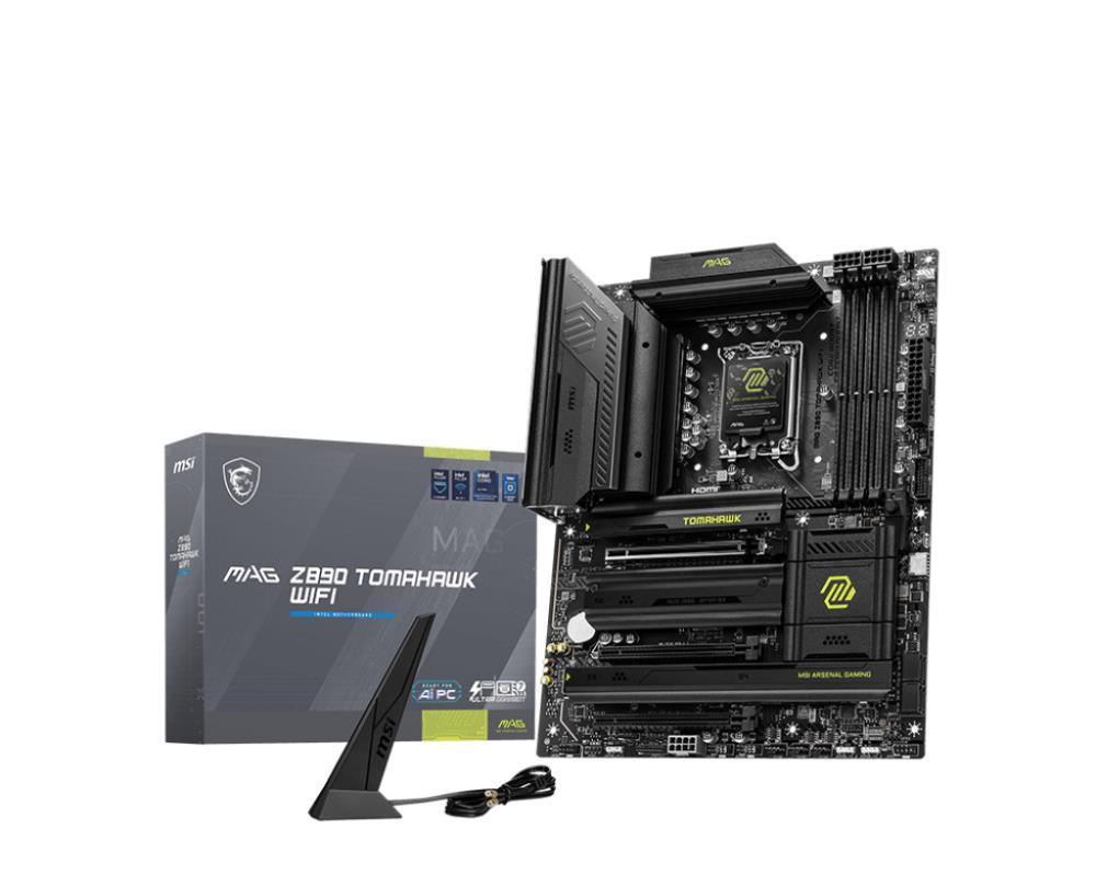 Mainboard MSI Intel Z890 LGA1851 ATX Memory DDR5 Memory slots 4 2xPCI-Express 4.0 4x 1xPCI-Express 5.0 16x 4xM.2 1xHDMI 4xUSB 2.0 3xUSB 3.2 1xUSB-C 2xUSB-C w/Thunderbolt 1xOptical S/PDIF 1xRJ45 2xAudio port MAGZ890TOMAHAWKWIFI