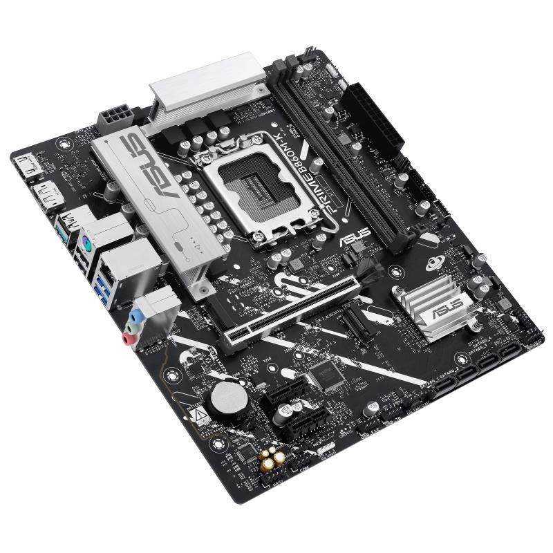 Mainboard ASUS Intel B860 Express LGA1851 Micro-ATX Memory DDR5 Memory slots 2 2xPCI-Express 4.0 1x 1xPCI-Express 4.0 16x 2xM.2 1xHDMI 1xDisplayPort 1xAudio-In 1xAudio-Out 1xMicrophone 3xUSB 2.0 2xUSB 3.0 1xUSB 3.2 1xPS/2 1xRJ45 PRIMEB860M-K