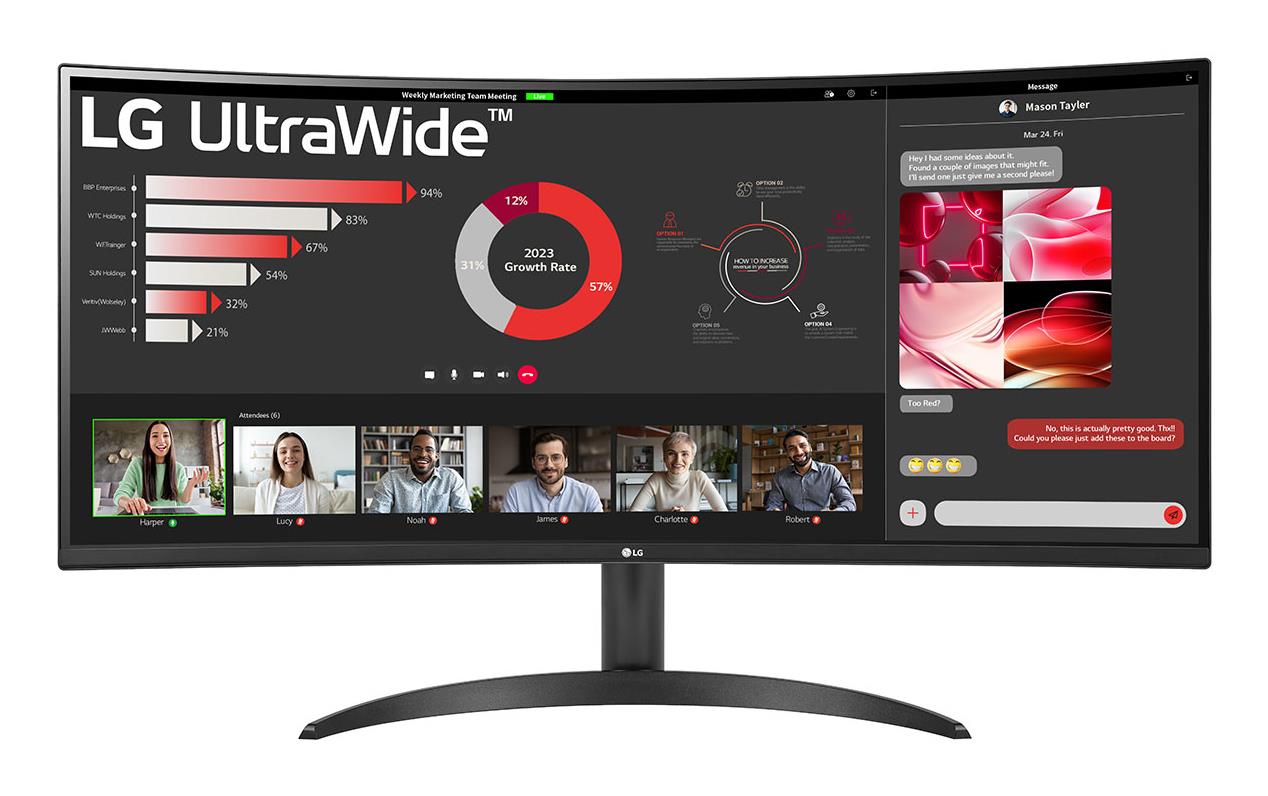 LCD Monitor LG 34" Curved/21 : 9 Panel VA 3440x1440 21:9 100 Hz 5 ms Tilt 34WR50QK-B