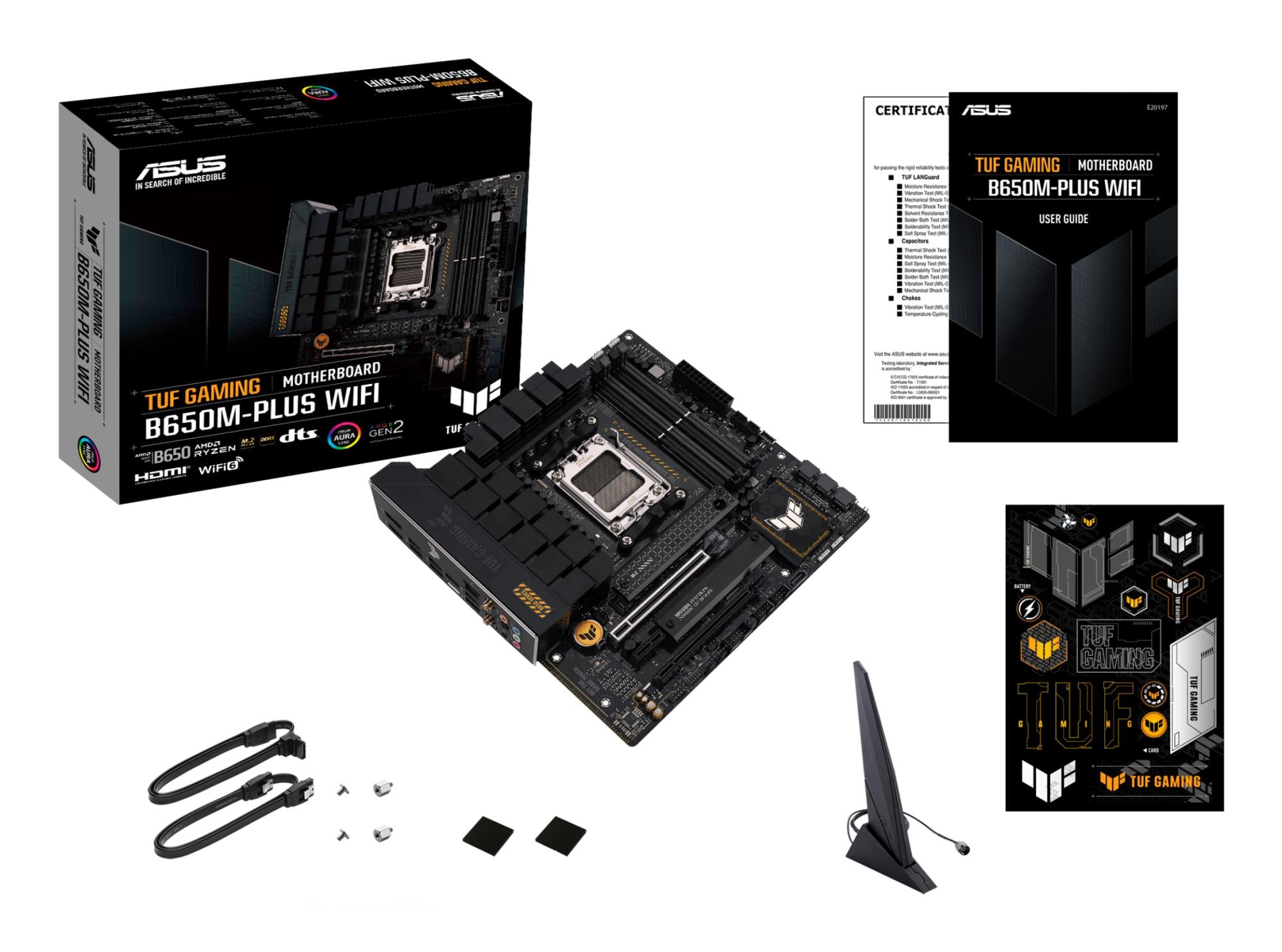 Mainboard ASUS AMD B650 SAM5 MicroATX Memory DDR5 Memory slots 4 1xPCI-Express 4.0 1x 1xPCI-Express 4.0 16x 2xM.2 1xHDMI 1xDisplayPort 4xUSB 2.0 3xUSB 3.2 1xUSB-C 1xRJ45 5xAudio port TUFGAMB650M-PLUSWIFI
