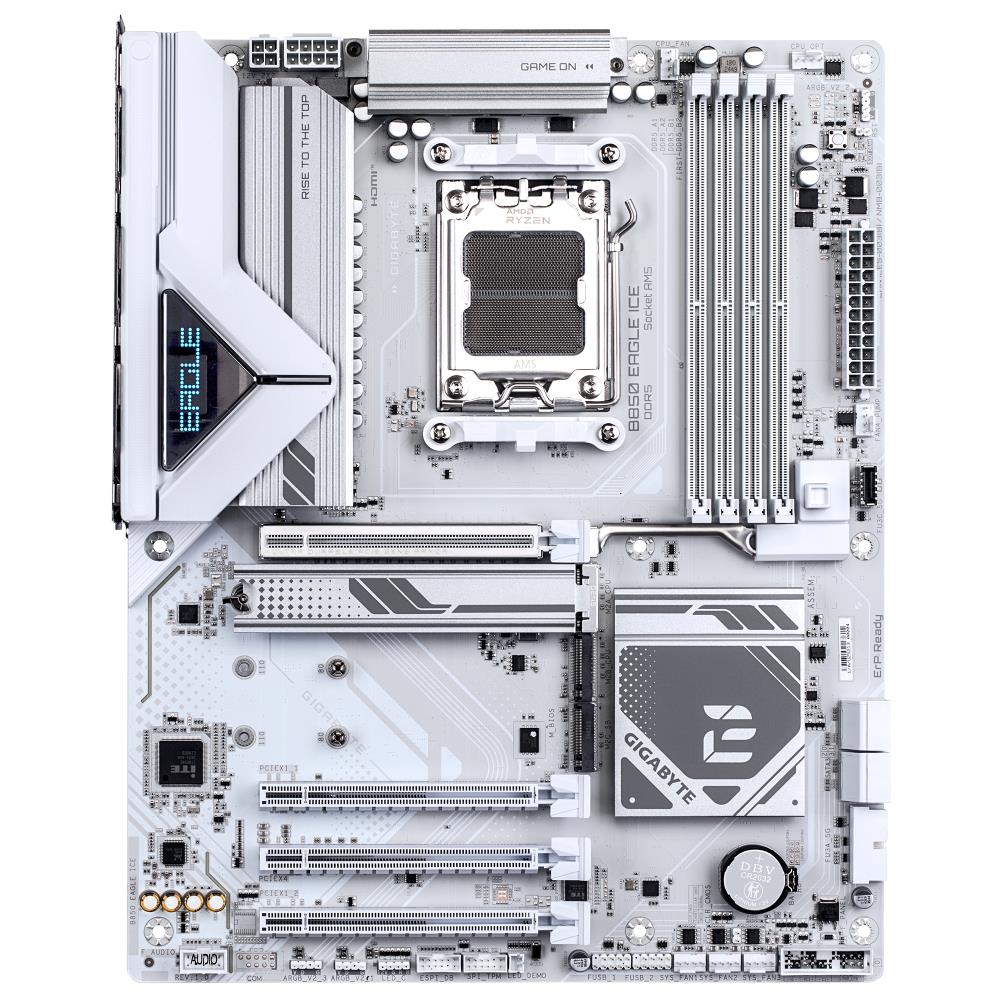 Mainboard GIGABYTE AMD B850 SAM5 ATX Memory DDR5 Memory slots 4 2xPCI-Express 3.0 1x 1xPCI-Express 4.0 4x 1xPCI-Express 5.0 16x 3xM.2 1xHDMI 1xDisplayPort 4xUSB 2.0 2xUSB 3.2 1xUSB-C 1xRJ45 3xAudio port B850EAGLEICE