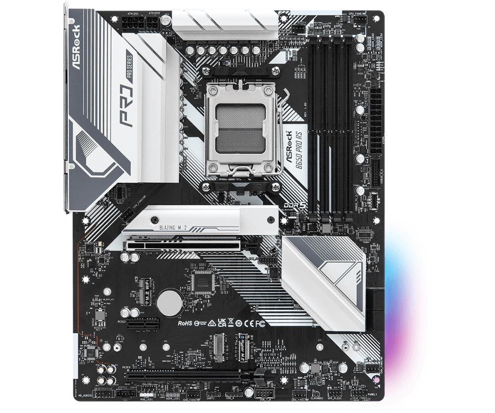 Mainboard ASROCK AMD B650 SAM5 ATX Memory DDR5 Memory slots 4 1xPCI-Express 3.0 16x 1xPCI-Express 4.0 16x 3xM.2 1xHDMI 1xDisplayPort 6xUSB 2.0 3xUSB 3.2 1xUSB-C 1xRJ45 3xAudio port B650PRORS