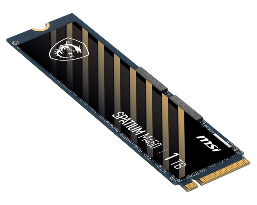 SSD MSI SPATIUM M450 1TB M.2 PCIe Gen4 NVMe 3D NAND Write speed 2400 MBytes/sec Read speed 3400 MBytes/sec 2.15mm TBW 350 TB MTBF 1500000 hours S78-440L0M0-P83