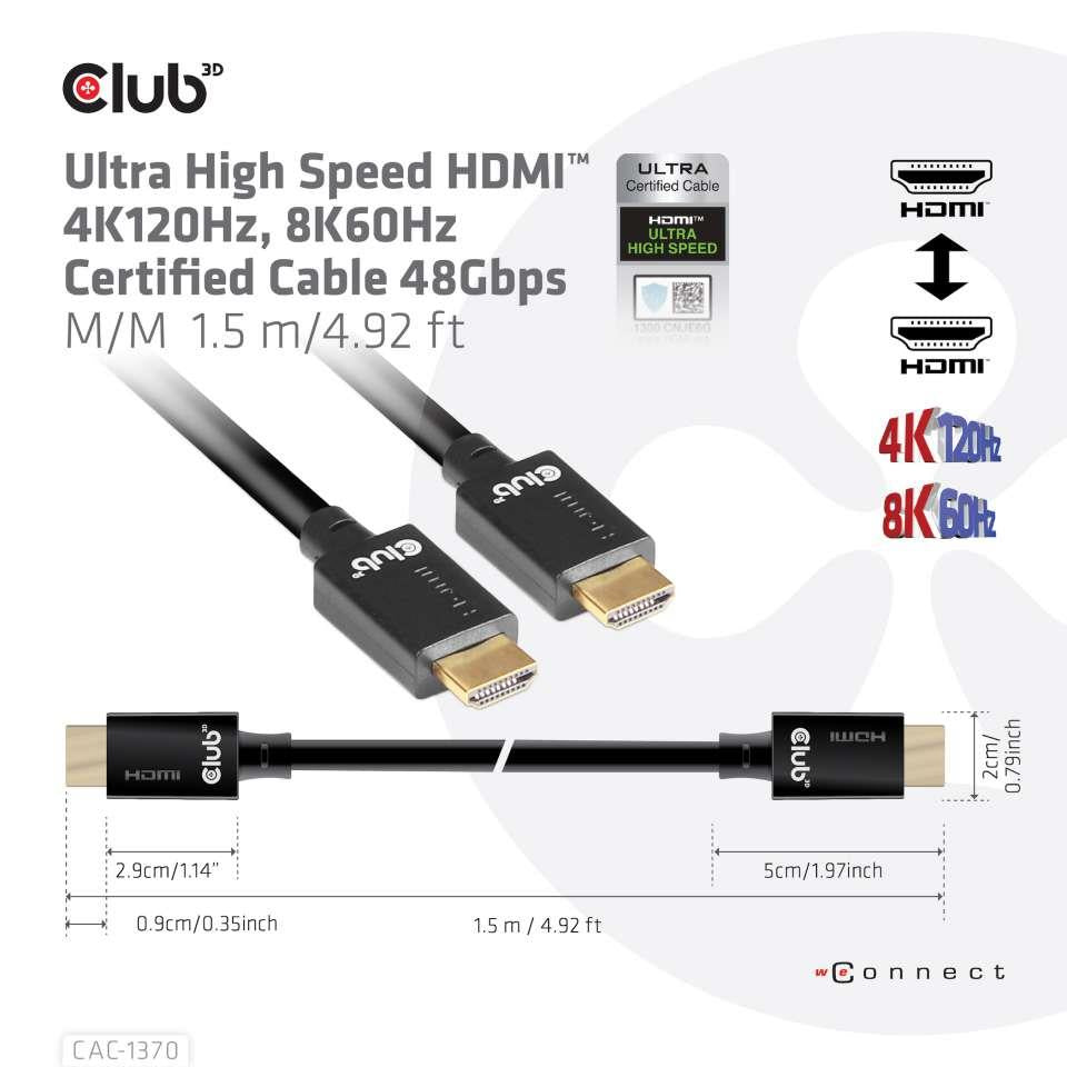 CABLE HDMI TO HDMI 1.5M/M/M CAC-1370 CLUB3D