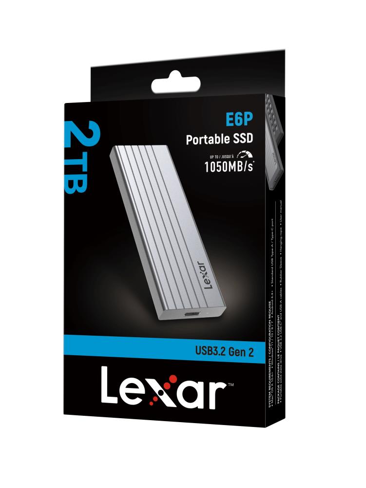 External SSD LEXAR E6P 2TB USB 3.2 Write speed 1000 MBytes/sec Read speed 1050 MBytes/sec LPAE06N002T-RNBNG