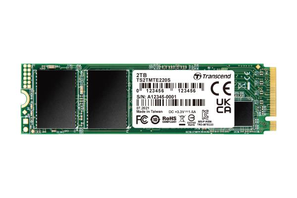 SSD TRANSCEND 2TB PCIe Gen3 NVMe NAND flash technology 3D NAND Write speed 2900 MBytes/sec Read speed 3500 MBytes/sec Form Factor M.2 TBW 4400 TB MTBF 200000 hours TS2TMTE220S