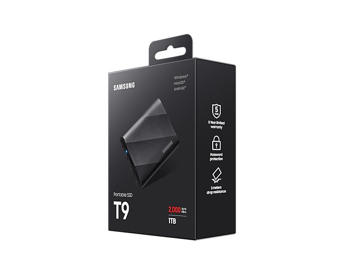 External SSD SAMSUNG T9 1TB USB 3.2 Write speed 1950 MBytes/sec Read speed 2000 MBytes/sec MU-PG1T0B/EU