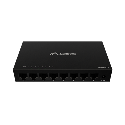 Lanberg Switch 8x1GB/s Unmanagment Gigabit Ethernet Desktop 12V metal case | DSM1-1008