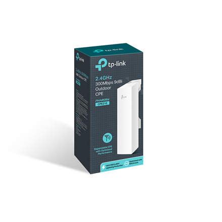 TP-LINK | 2.4GHz 300Mbps 9dBi Outdoor CPE | CPE210 | 802.11n | 300 Mbit/s | 10/100 Mbit/s | Ethernet LAN (RJ-45) ports 1