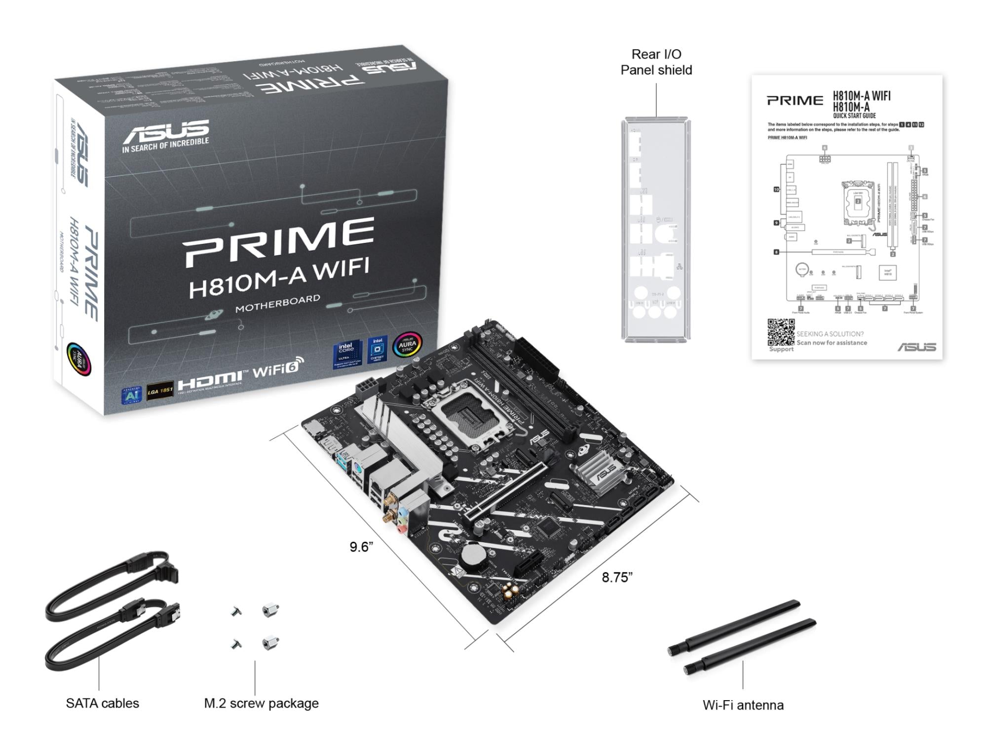 Mainboard ASUS Intel H810 LGA1851 Micro-ATX Memory DDR5 Memory slots 2 PRIMEH810M-AWIFI