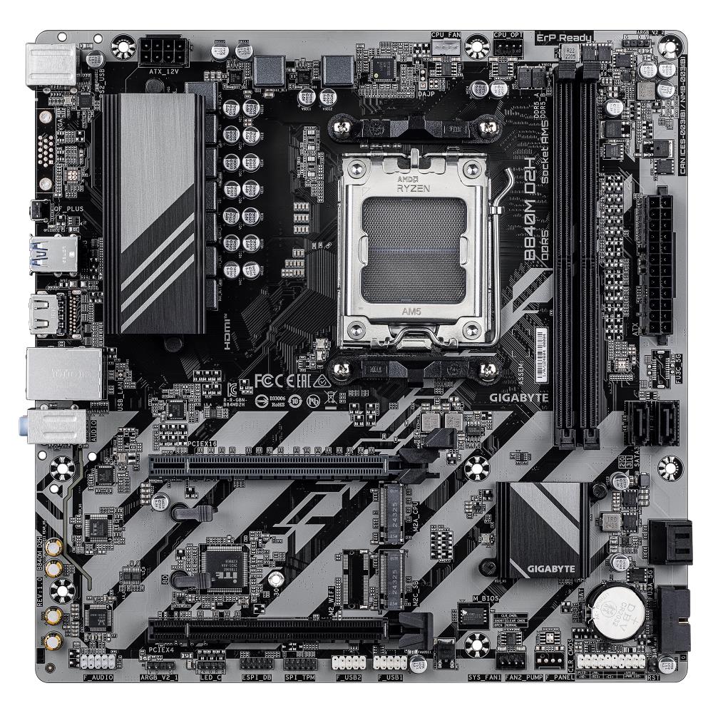 Mainboard GIGABYTE SAM5 Micro-ATX Memory DDR5 Memory slots 2 1xPCI-Express 3.0 4x 1xPCI-Express 4.0 16x 2xM.2 1xHDMI 4xUSB 2.0 2xUSB 3.2 1xPS/2 1xRJ45 3xAudio port B840MD2H