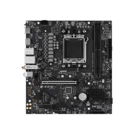 MSI PRO A620AM-G EVO WIFI | Processor family AMD | Processor socket AM5 | DDR5 | Number of SATA connectors 4 | Supported