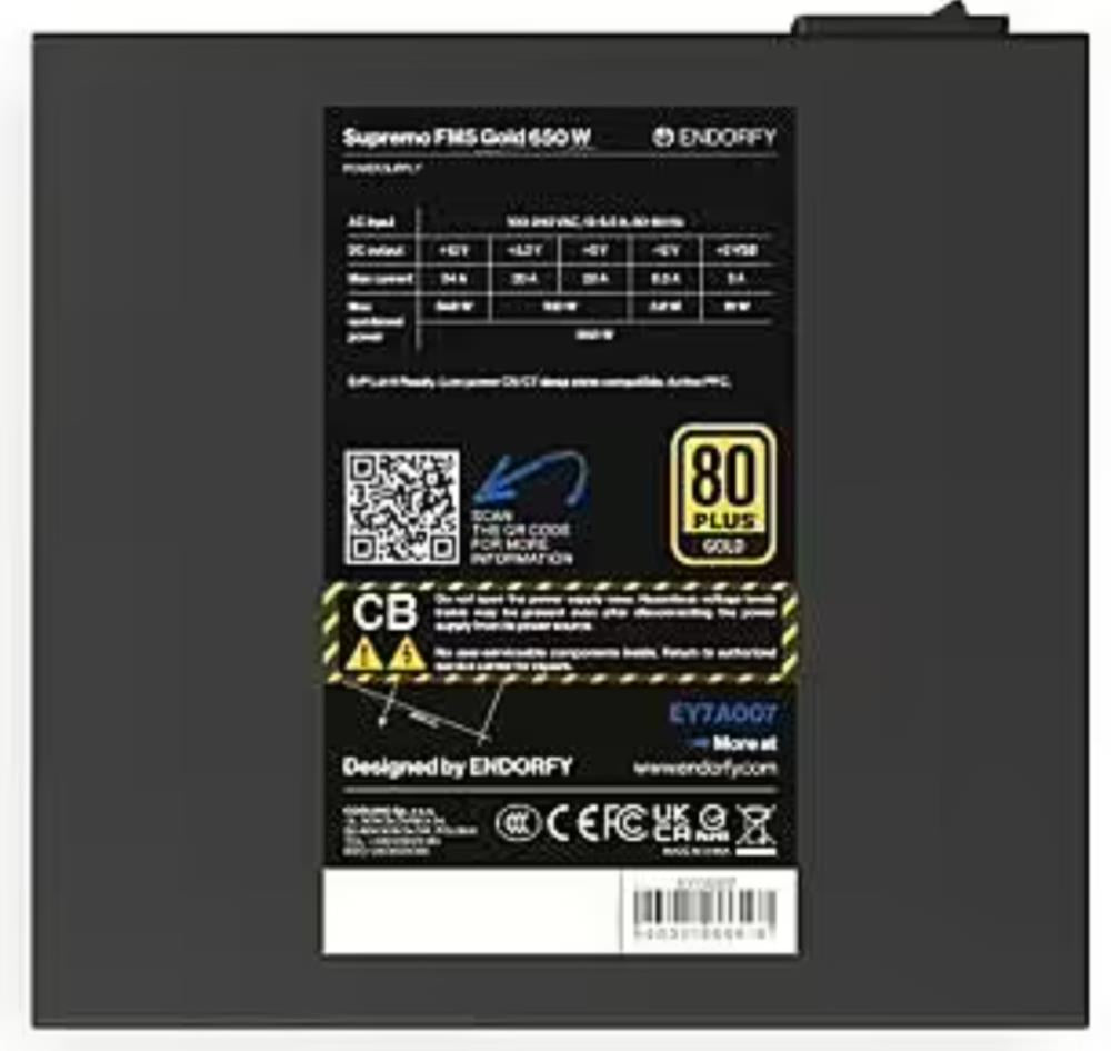 Power Supply ENDORFY EY7A007 650 Watts Efficiency 80 PLUS GOLD MTBF 100000 hours EY7A007