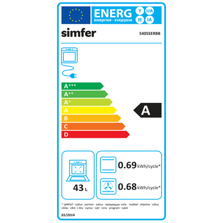 Simfer | Cooker | 5405SERBB | Hob type Gas | Oven type Electric | White | Width 50 cm | Depth 60 cm | Electronic ignitio