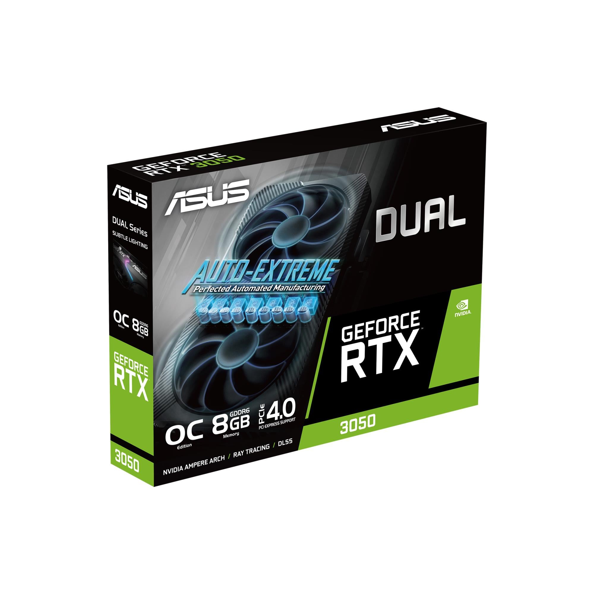 Graphics Card ASUS NVIDIA GeForce RTX 3050 8 GB GDDR6 128 bit PCIE 4.0 16x Dual Slot Fansink 1xDVI-D 1xHDMI 1xDisplayPort DUAL-RTX3050-O8G-V2