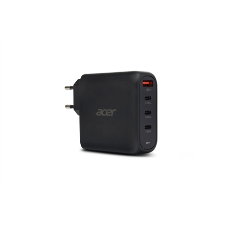 Acer 100W PD GaN Charger, 3 x USB C and 1 x USB A, EU Plug, 100W USB-C cable, Black, Retail Pack