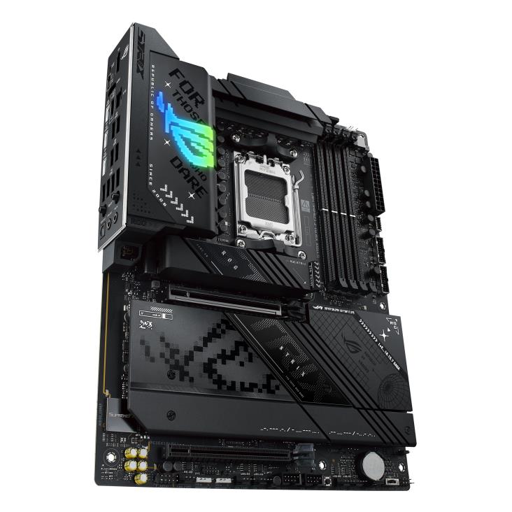 Mainboard ASUS AMD X870 SAM5 ATX Memory DDR5 Memory slots 4 1xPCI-Express 4.0 16x 1xPCI-Express 5.0 16x 4xM.2 1xHDMI 1xDisplayPort 1xAudio-In 1xAudio-Out 5xUSB 3.2 1xUSB-C 2xUSB4 1xRJ45 ROGSTRIXX870-FGAMWIFI